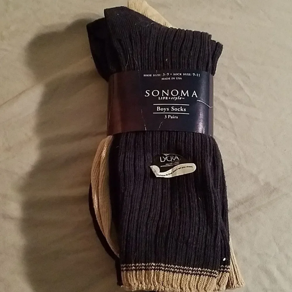 Sonoma Kids Dress Socks Size 9-11 – Black and Beige Boys Crew